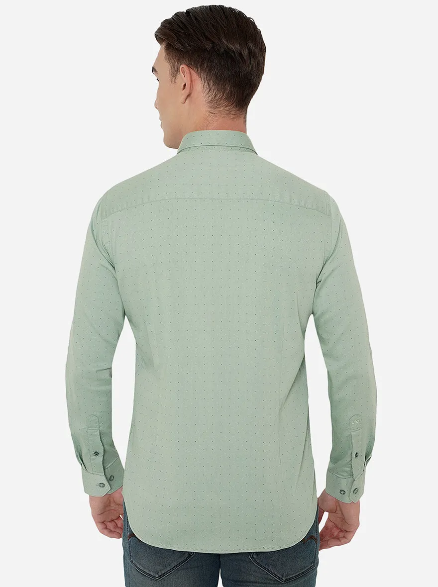 Granite Green Printed Slim Fit Casual Shirt | JadeBlue