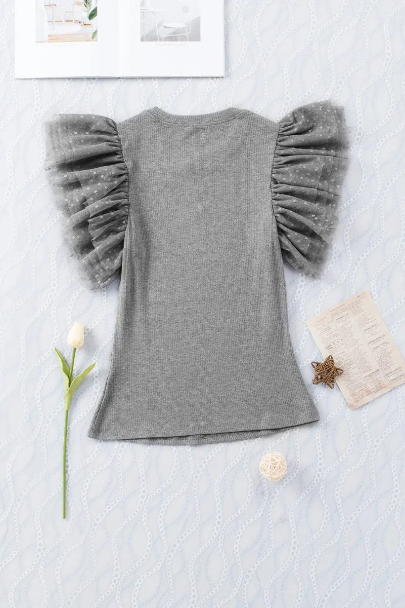 Gray Dotty Ruffle Knit Top