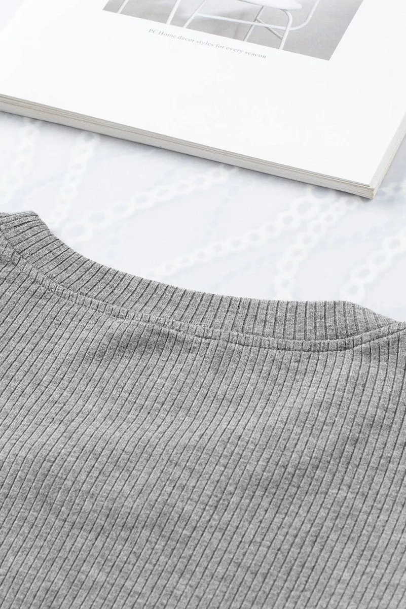 Gray Dotty Ruffle Knit Top