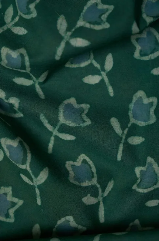 Green Pure Cotton Dabu Hand Block Printed Fabric