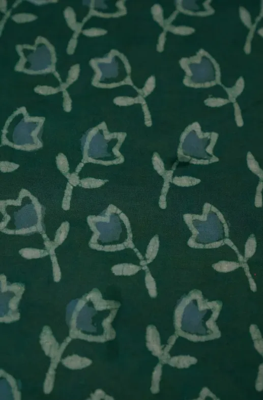 Green Pure Cotton Dabu Hand Block Printed Fabric