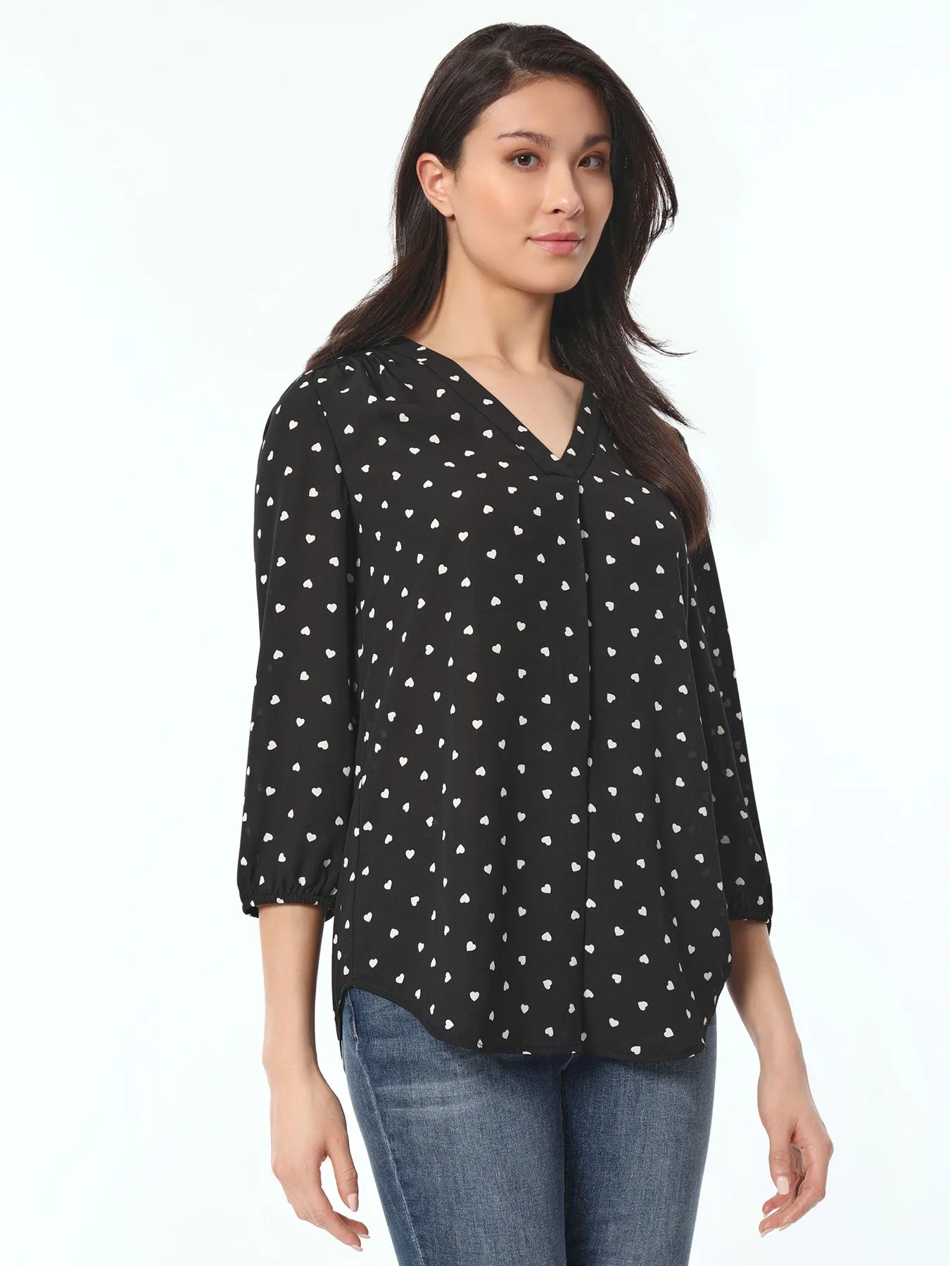 Heart Print V-Neck Kelly Blouse