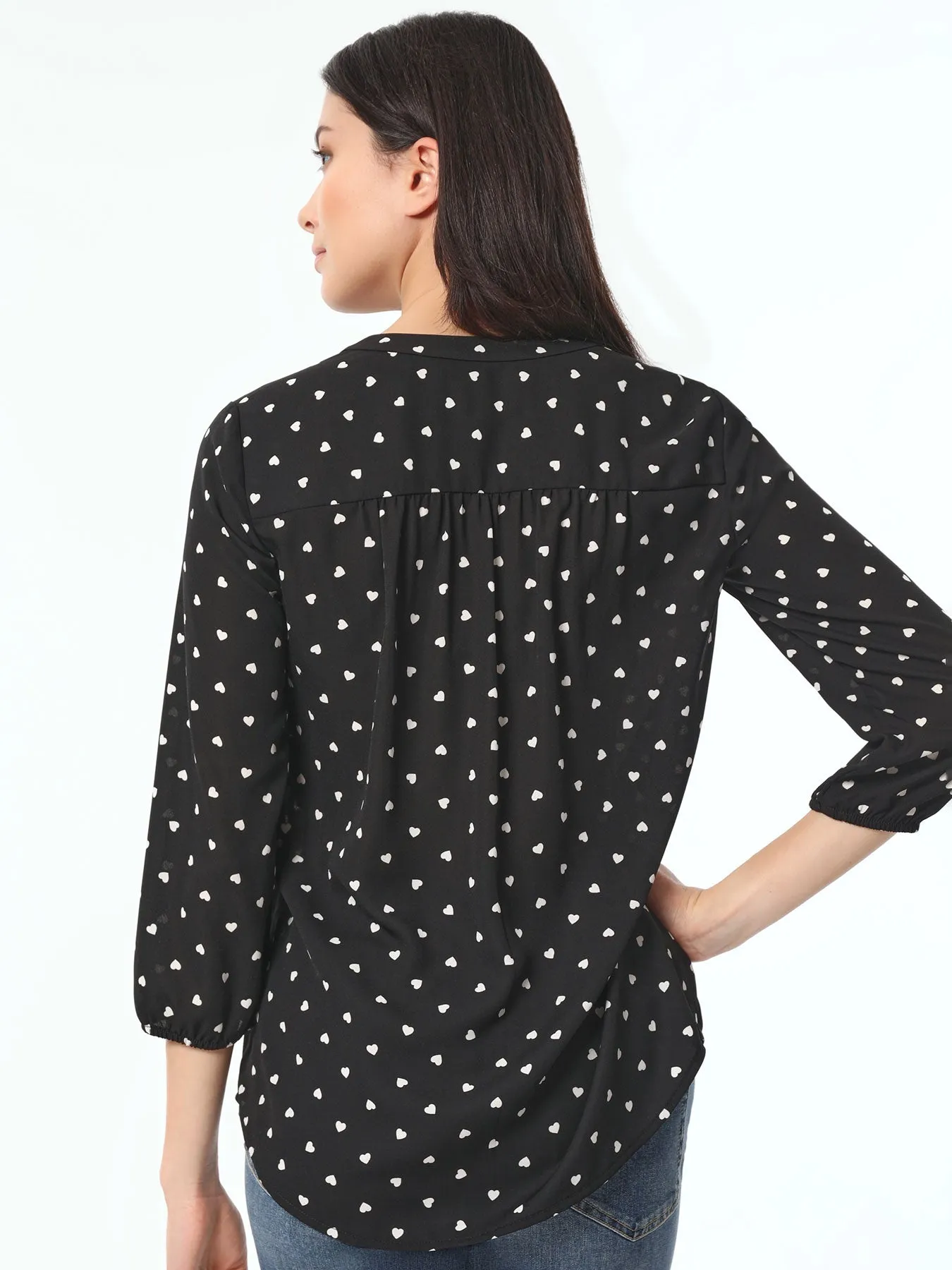 Heart Print V-Neck Kelly Blouse