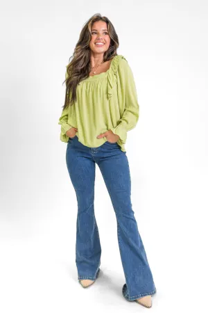 High Hopes Lime Ruffle Sleeve Square Neck Top