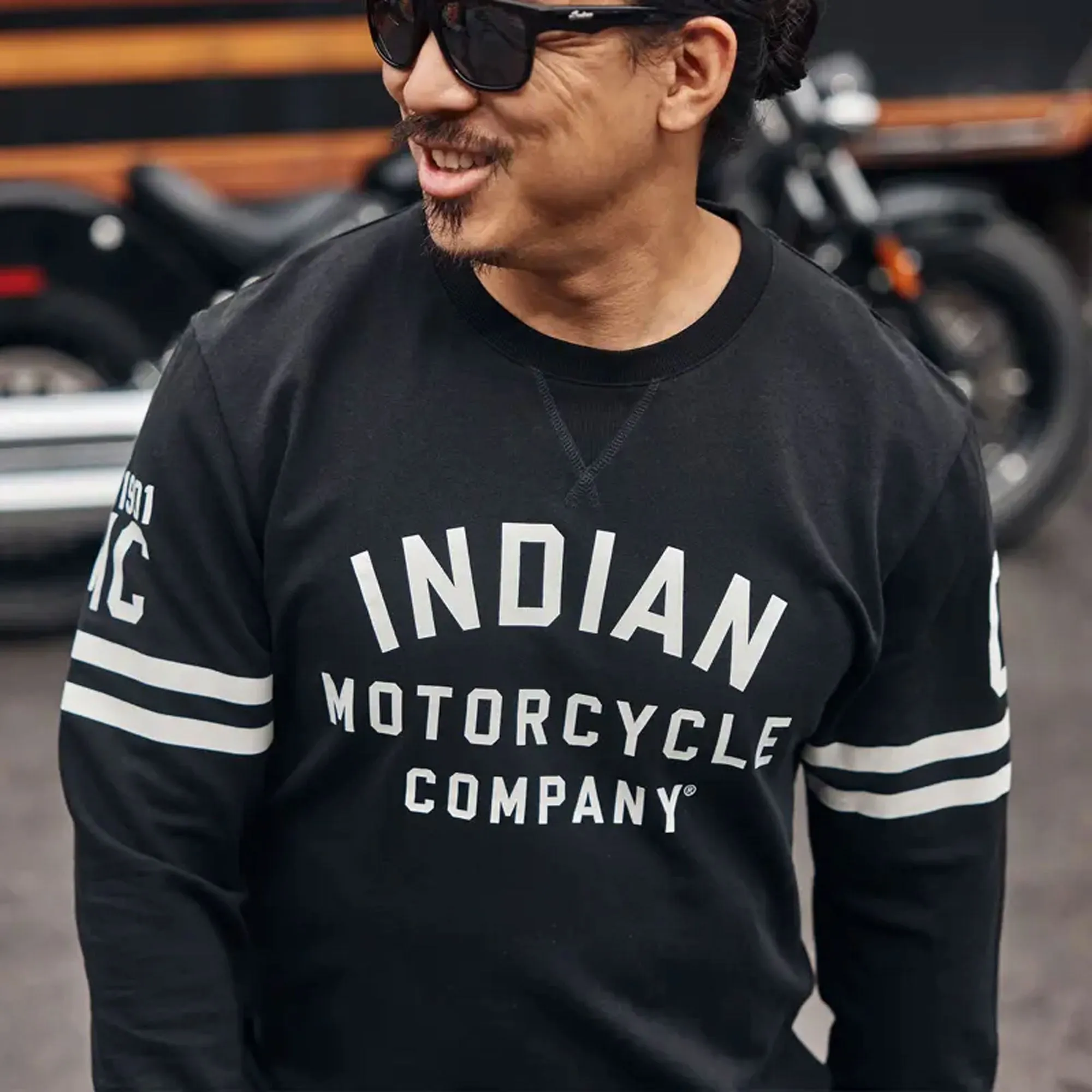 Indian Motorcycle Mens IMC 1901 Stripes Longsleeve T-Shirt Black