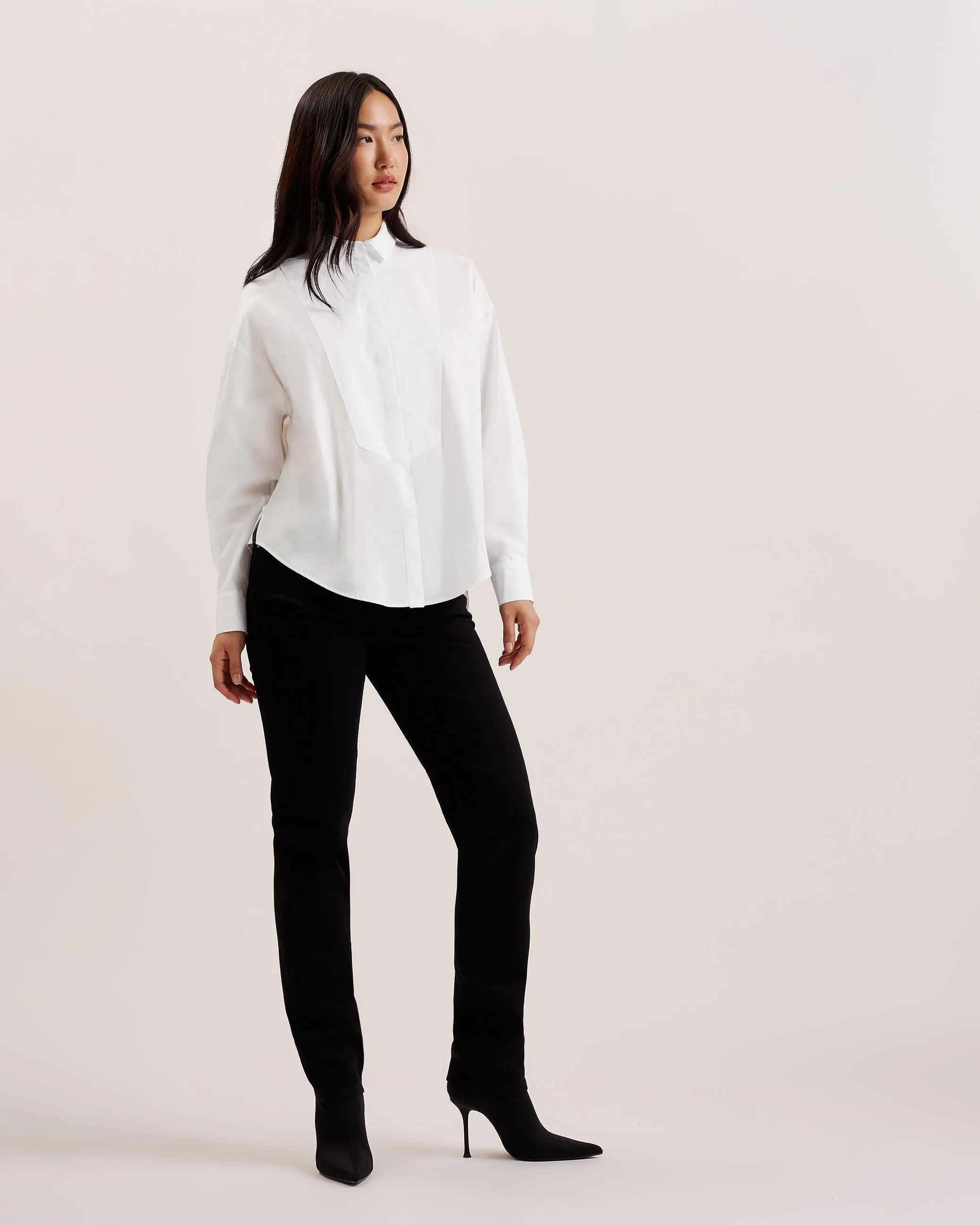 Izote Oversized Drop Shoulder Bib Detail Shirt White