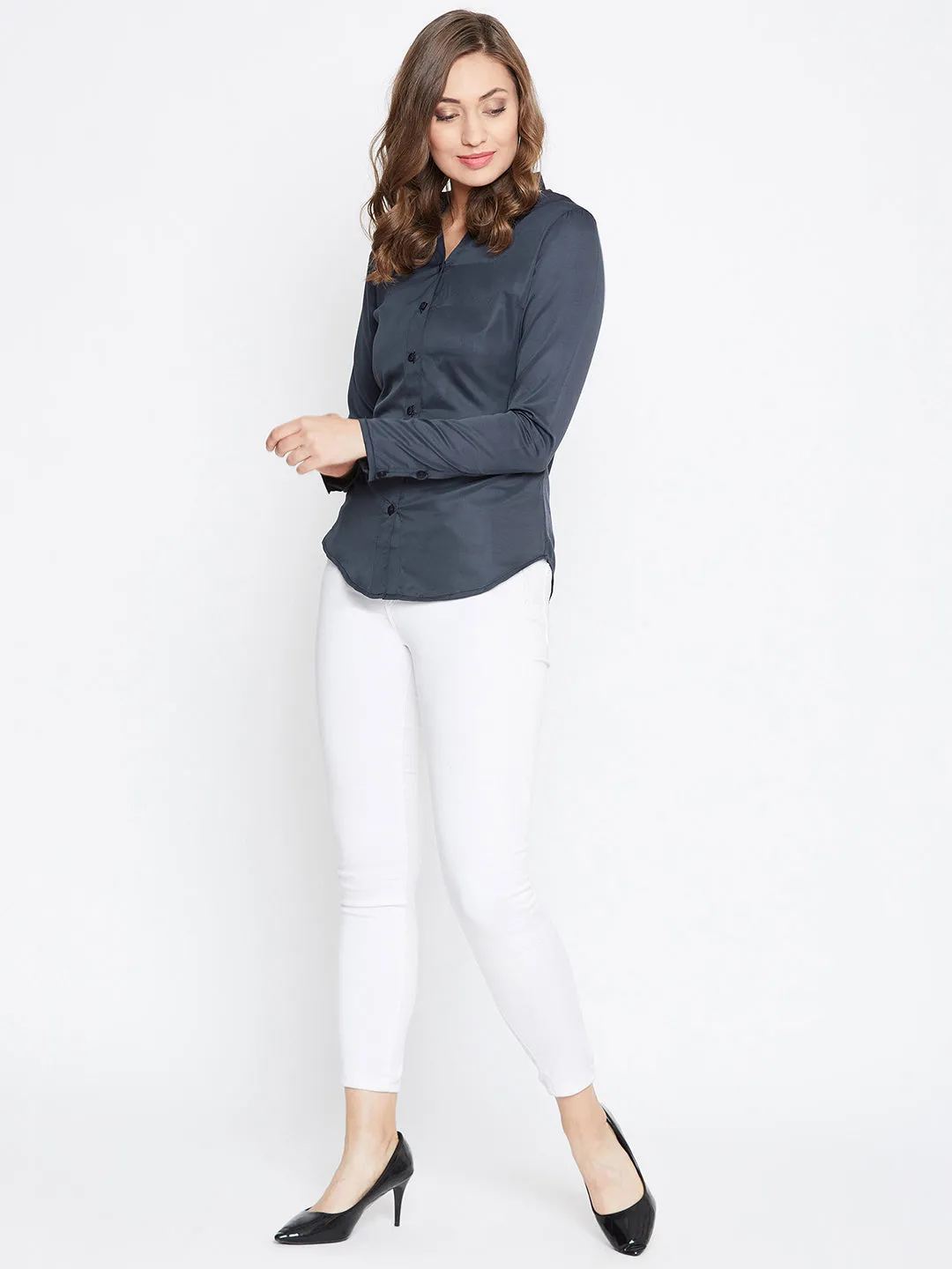 JUMP USA Women Navy Blue Solid Casual Shirts