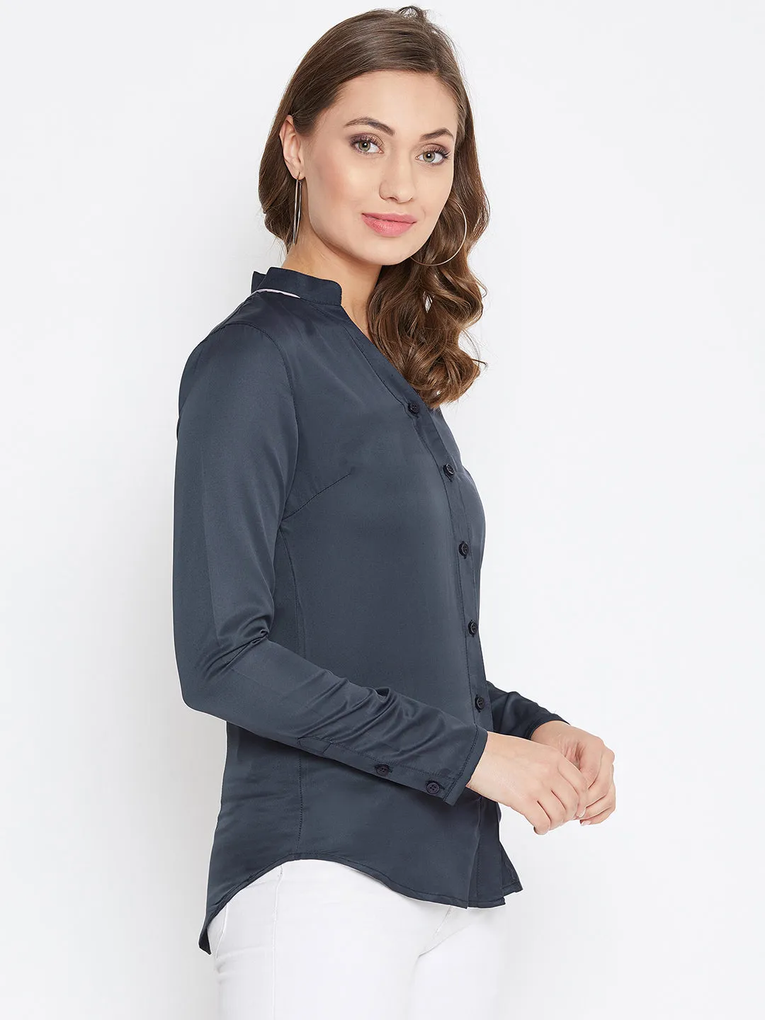 JUMP USA Women Navy Blue Solid Casual Shirts