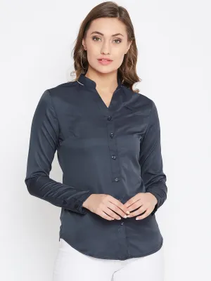 JUMP USA Women Navy Blue Solid Casual Shirts