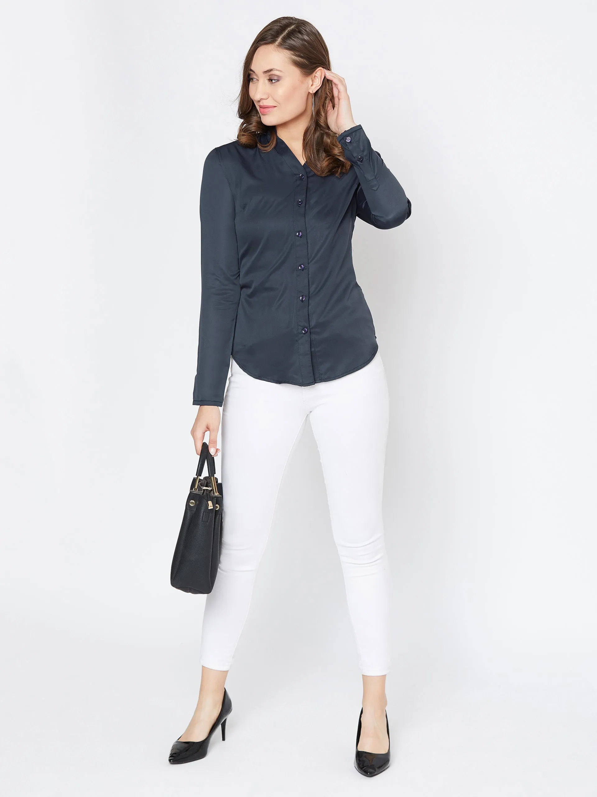 JUMP USA Women Navy Blue Solid Casual Shirts