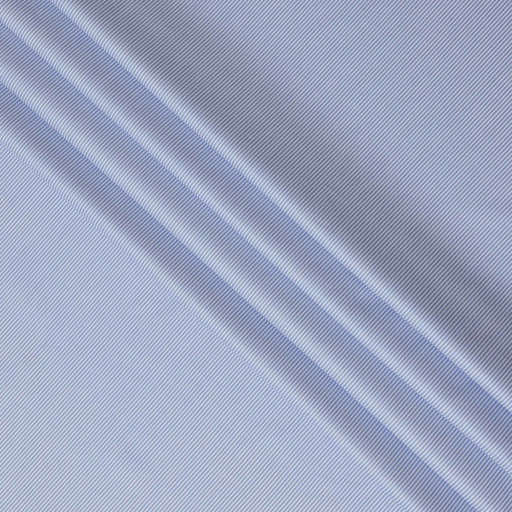 Light Blue & White Micro Striped 100% Cotton Shirting Fabric, 150 cm Width, Made in Italy-D20513