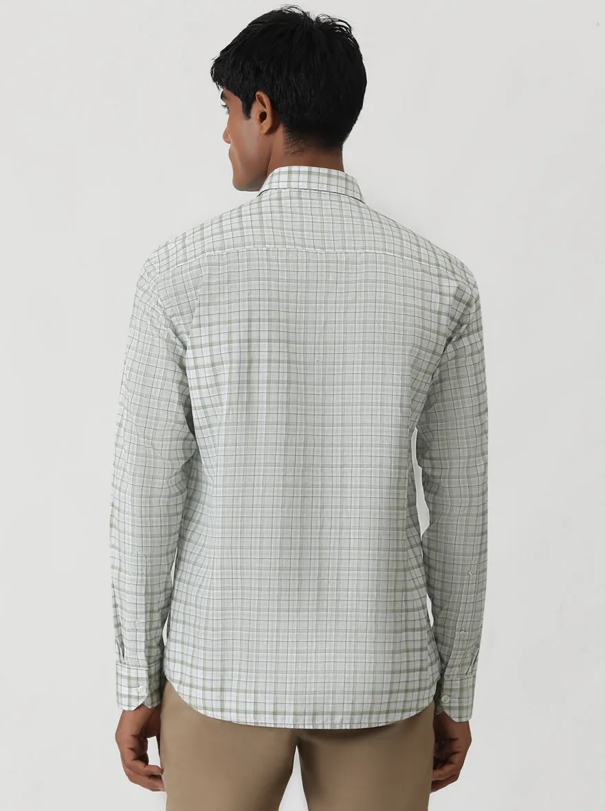 Light Green Checked Smart Fit Semi Casual Shirt | Greenfibre