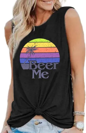 LilyCoco Womens Rainbow Graphic Tank Tops Sleeveless Tee Loose Fit Crew Neck Cute Shirts