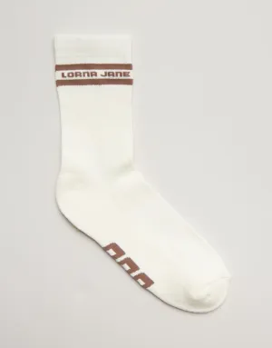 Lorna Jane Sporty Crew Sock - Porcelain/Cedar