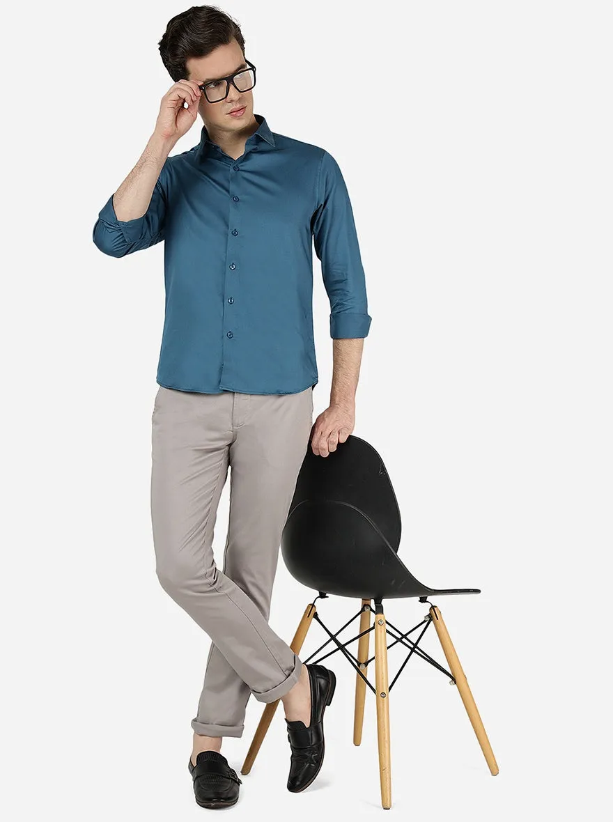 Lyons Blue Solid Slim Fit Casual Shirt | Greenfibre