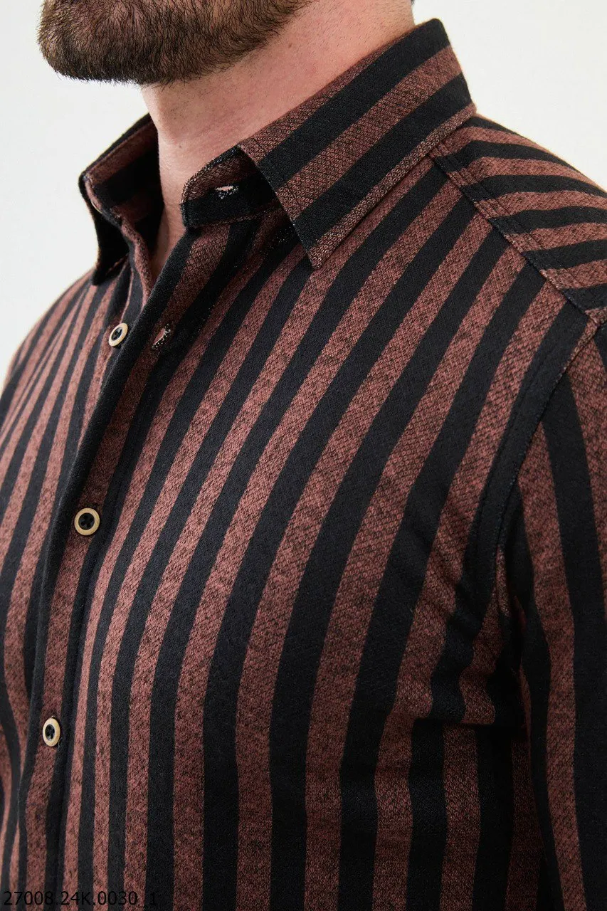 Men's Brown - Black Striped Shirt.