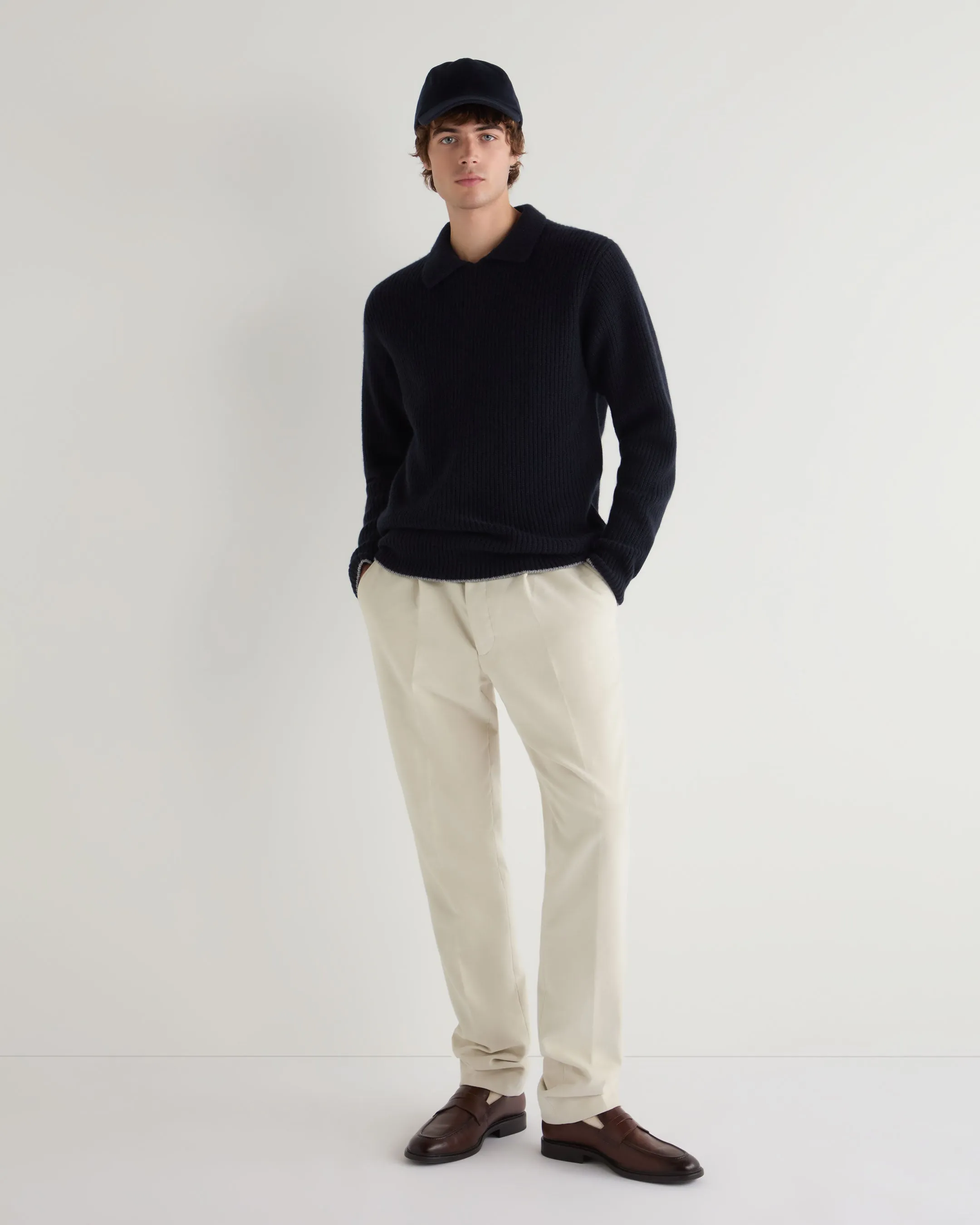 Men's Clapham Rib Cashmere Polo Navy Blue