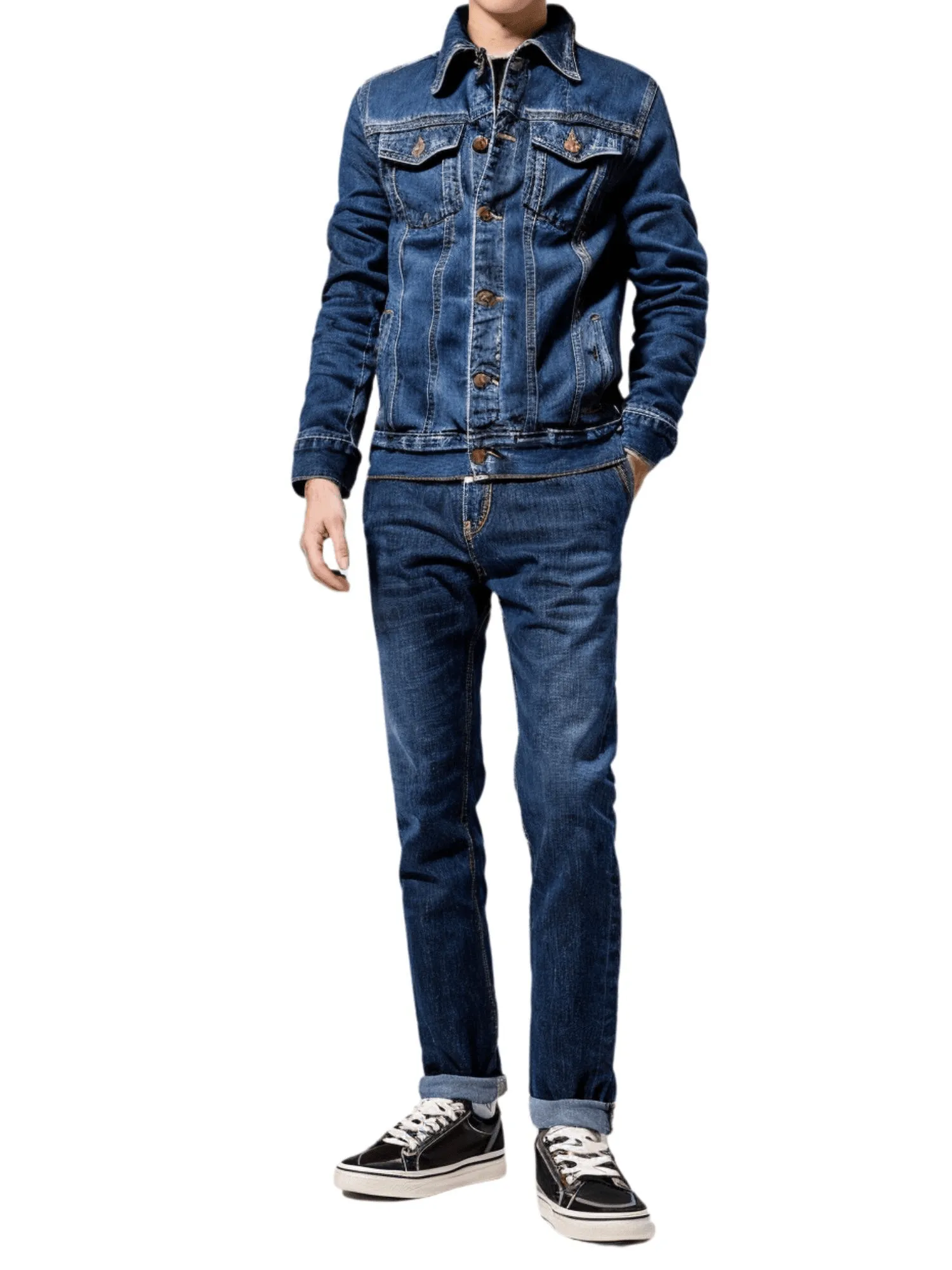 Men's Denim Jackets Motorcycle Fashion Jean Jackets Slim Fit Casual Black Blue Coats