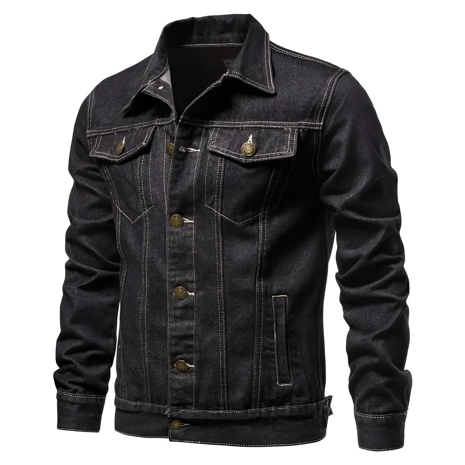 Men's Denim Jackets Motorcycle Fashion Jean Jackets Slim Fit Casual Black Blue Coats