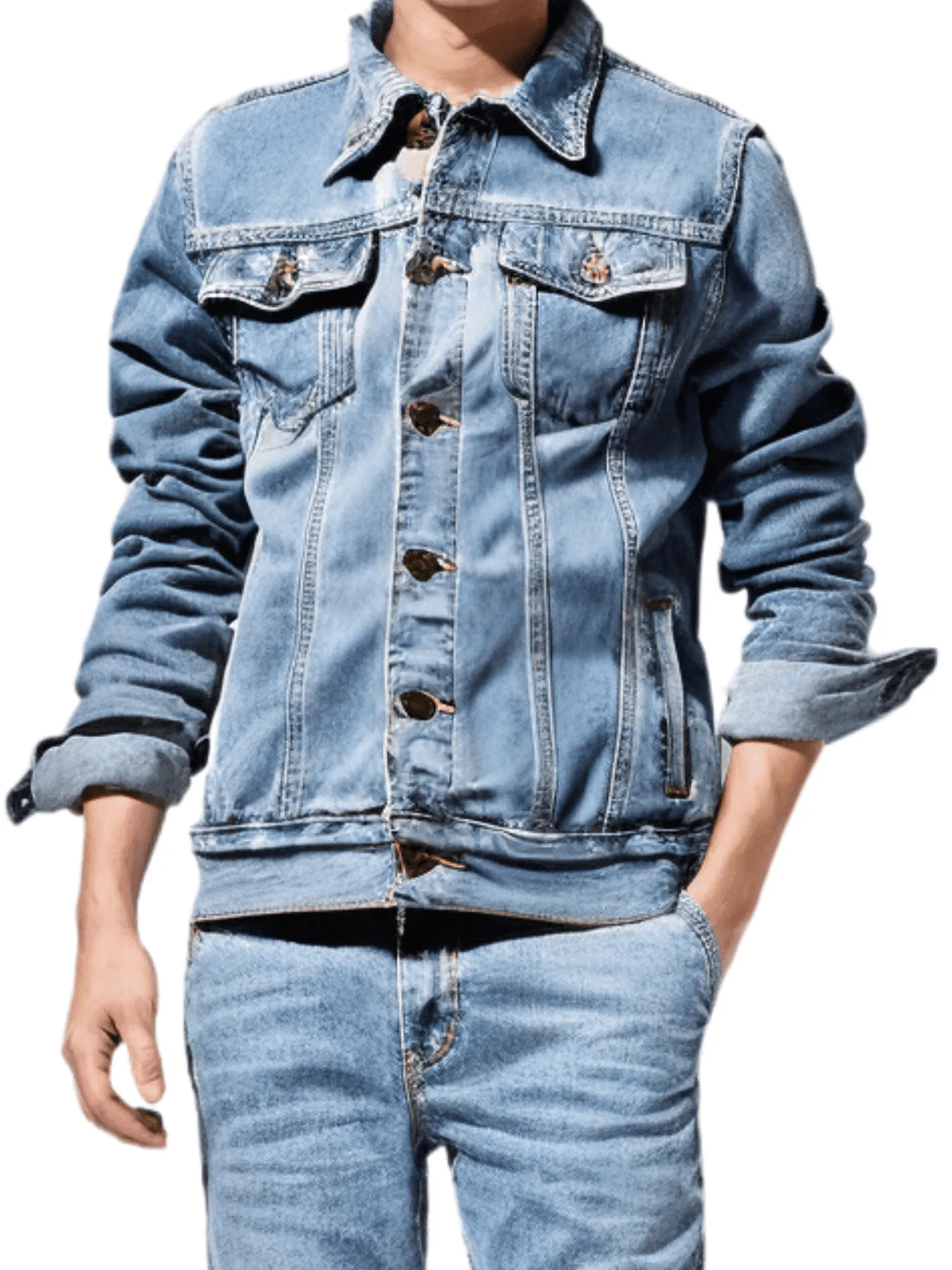 Men's Denim Jackets Motorcycle Fashion Jean Jackets Slim Fit Casual Black Blue Coats