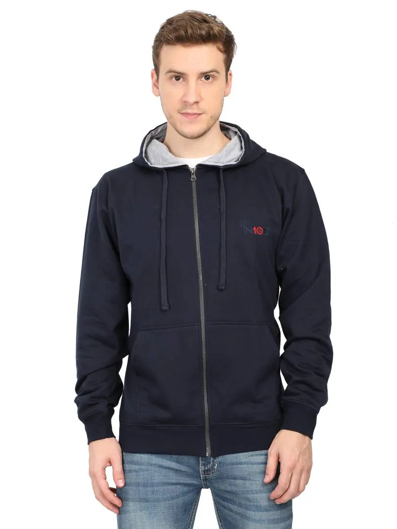 Men's Navy Blue Fleece Solid Long Sleeves Regular Hoodies