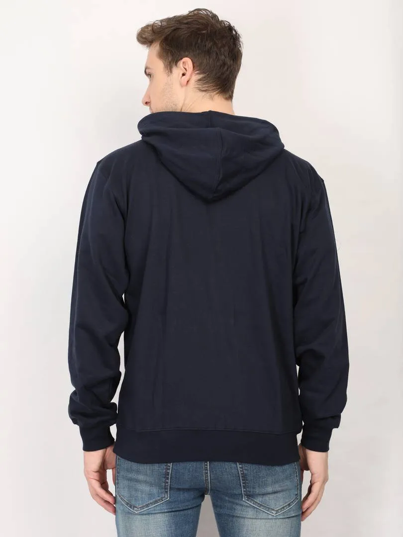 Men's Navy Blue Fleece Solid Long Sleeves Regular Hoodies