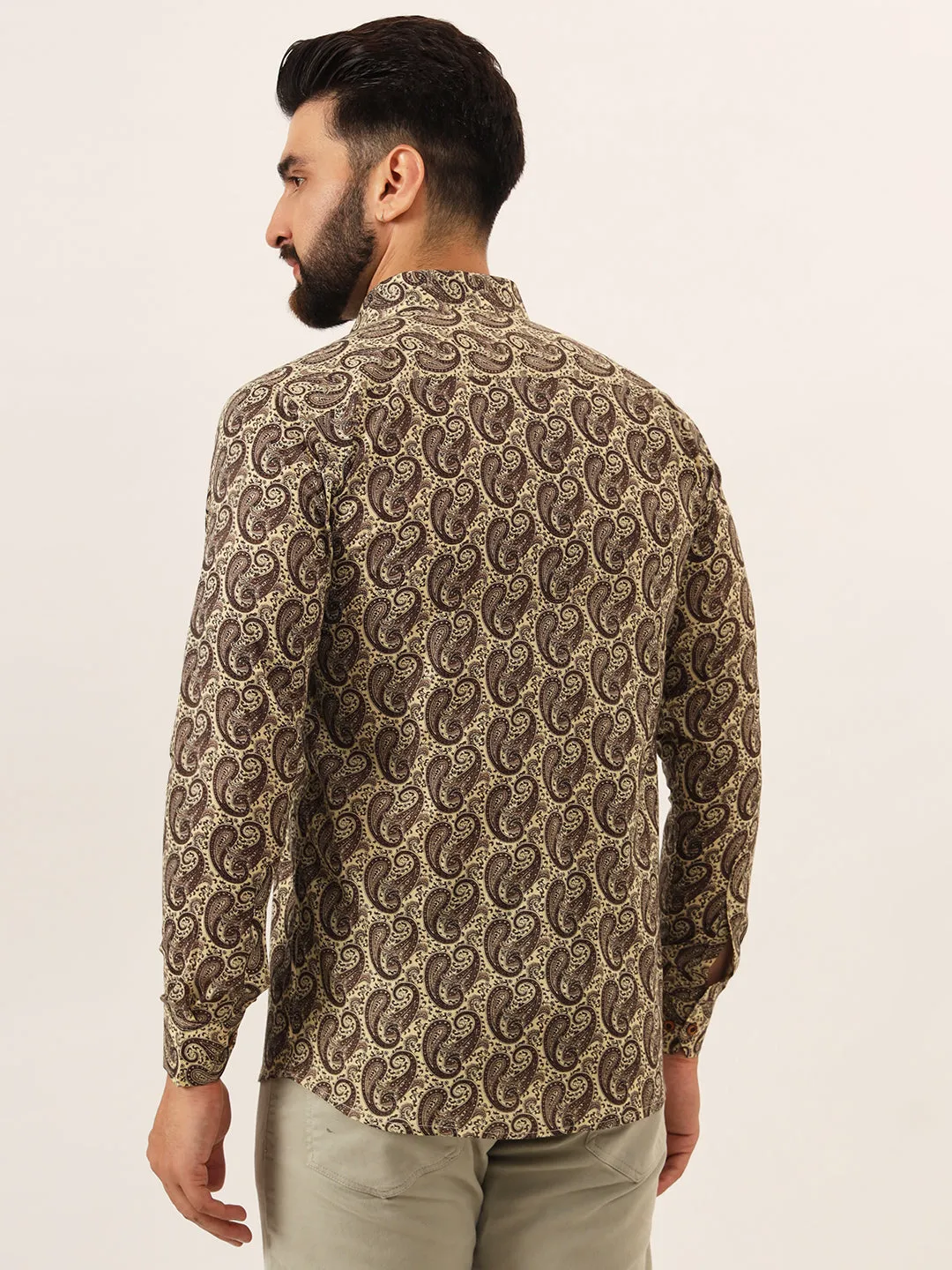 MILLENNIAL MEN Brown Paisley Print Pure Cotton Regular Fit Casual Full Sleeve