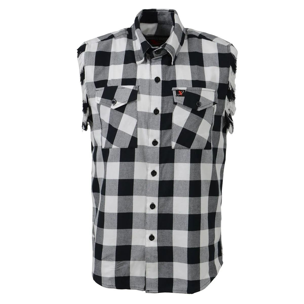 Milwaukee Leather MNG11690 Men’s Black and White Cut Off Flannel Shirt