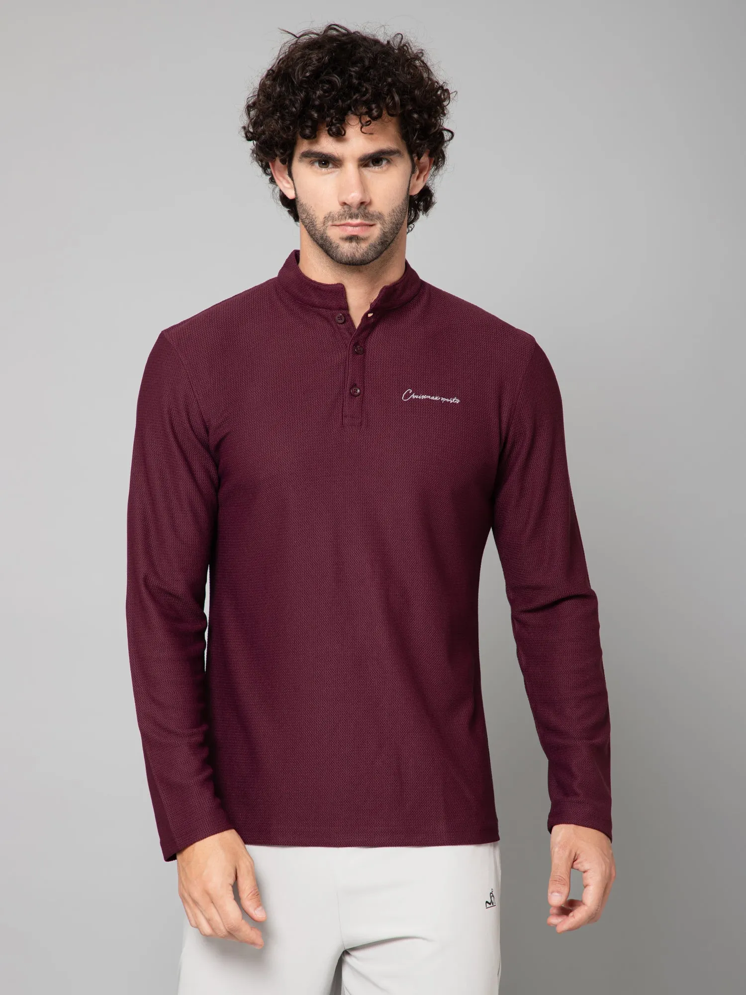 MINIMAL BUZZ THE HENLEY T-SHIRT-MAROON