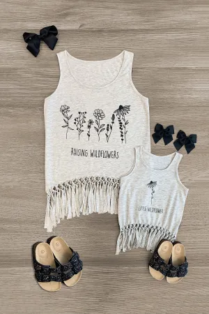 Mom & Me - "Wildflower" Gray Fringe Top