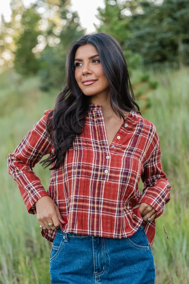 Most Wanted Rust Plaid Woven Blouse FINAL SALE