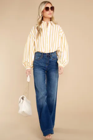 My Good Side Yellow Paris Balloon Sleeve Striped Top