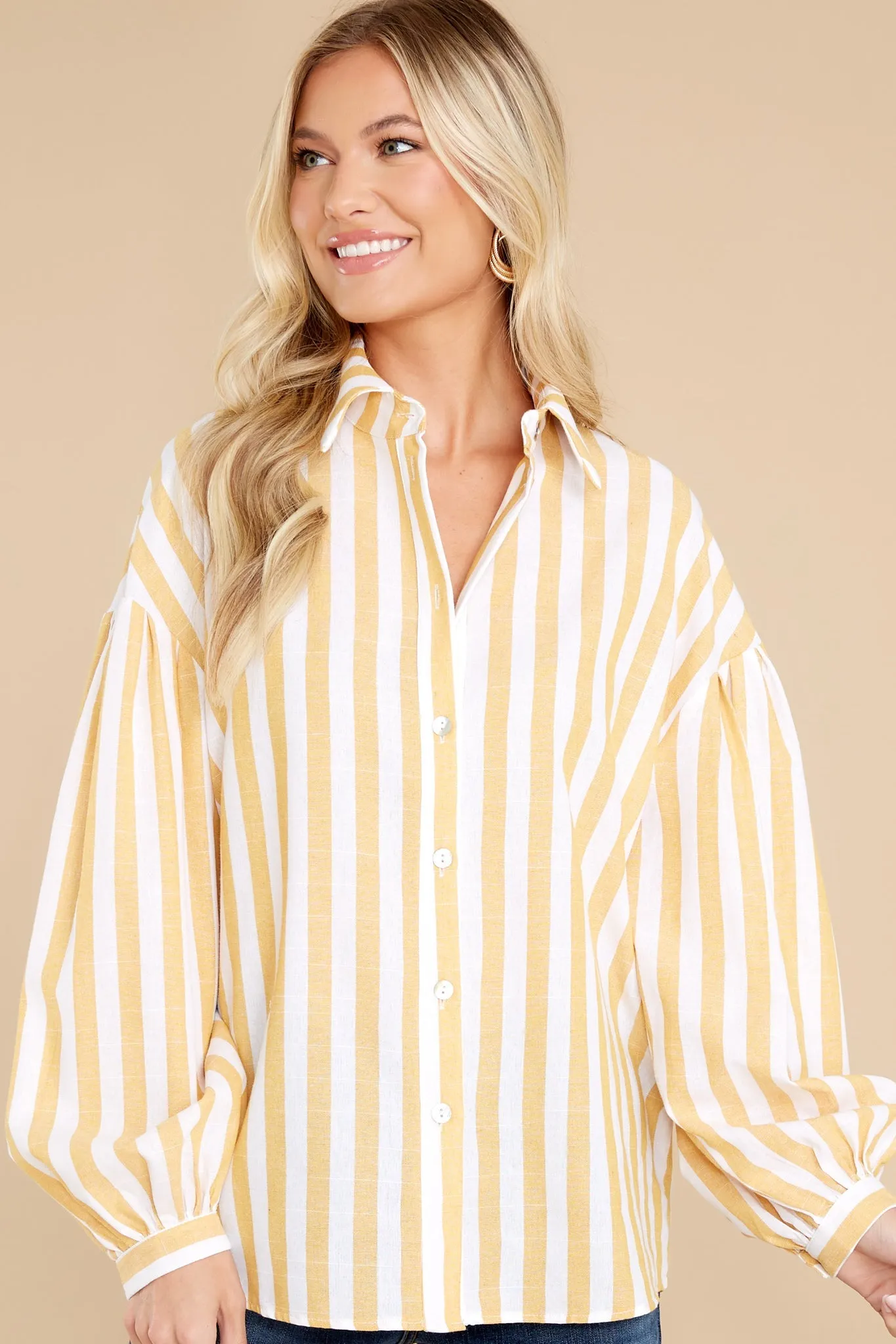 My Good Side Yellow Paris Balloon Sleeve Striped Top