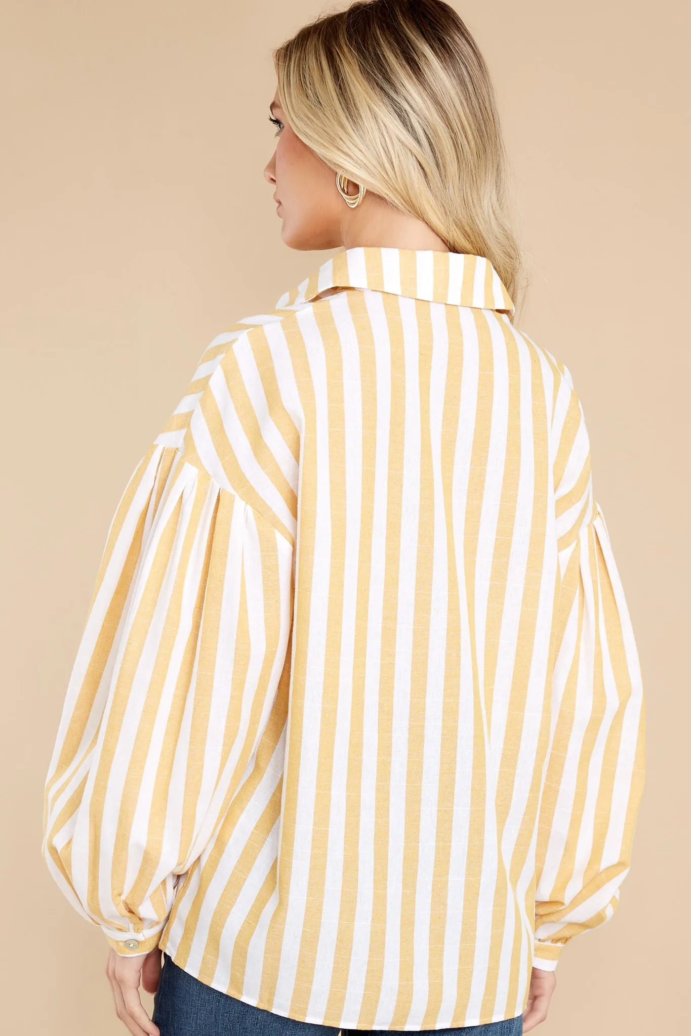 My Good Side Yellow Paris Balloon Sleeve Striped Top