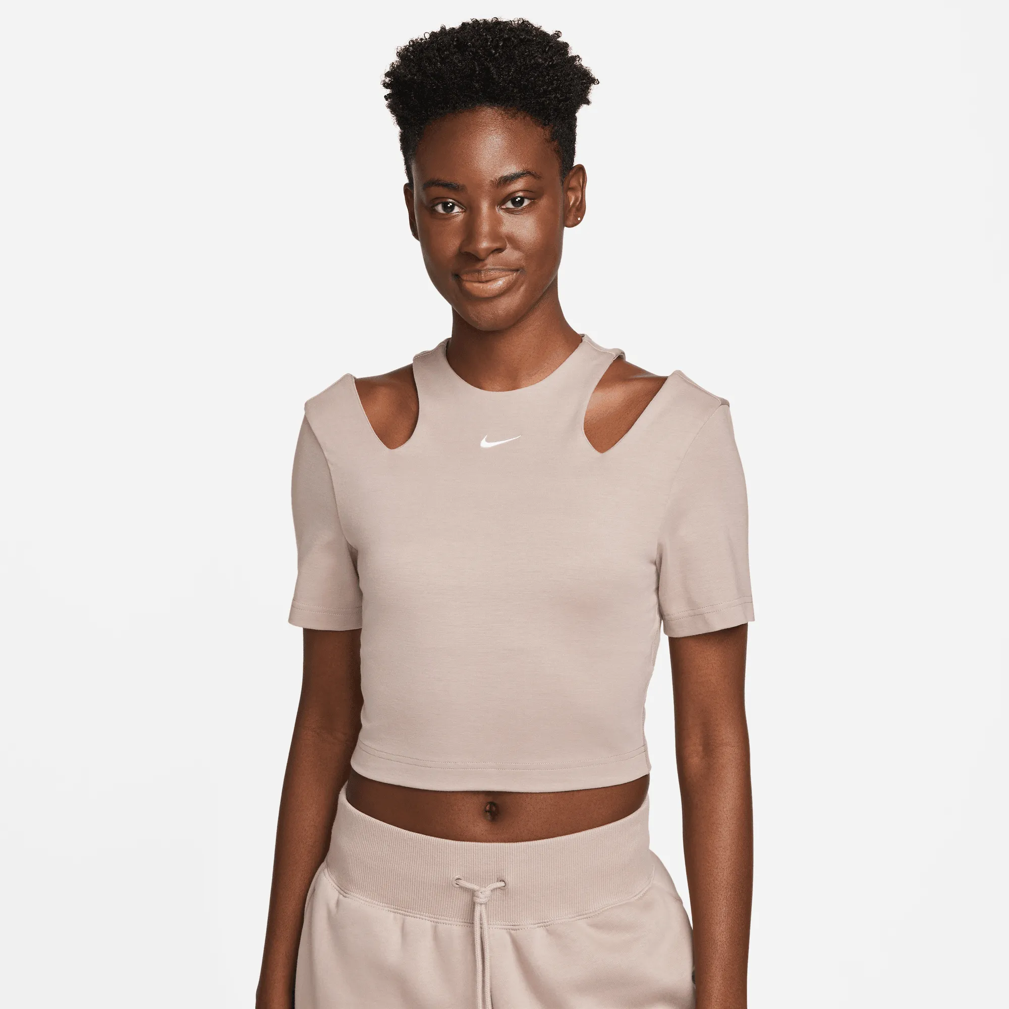 Nike Sportswear Essentials Women's Brown Short Sleeve Cut-Out Top