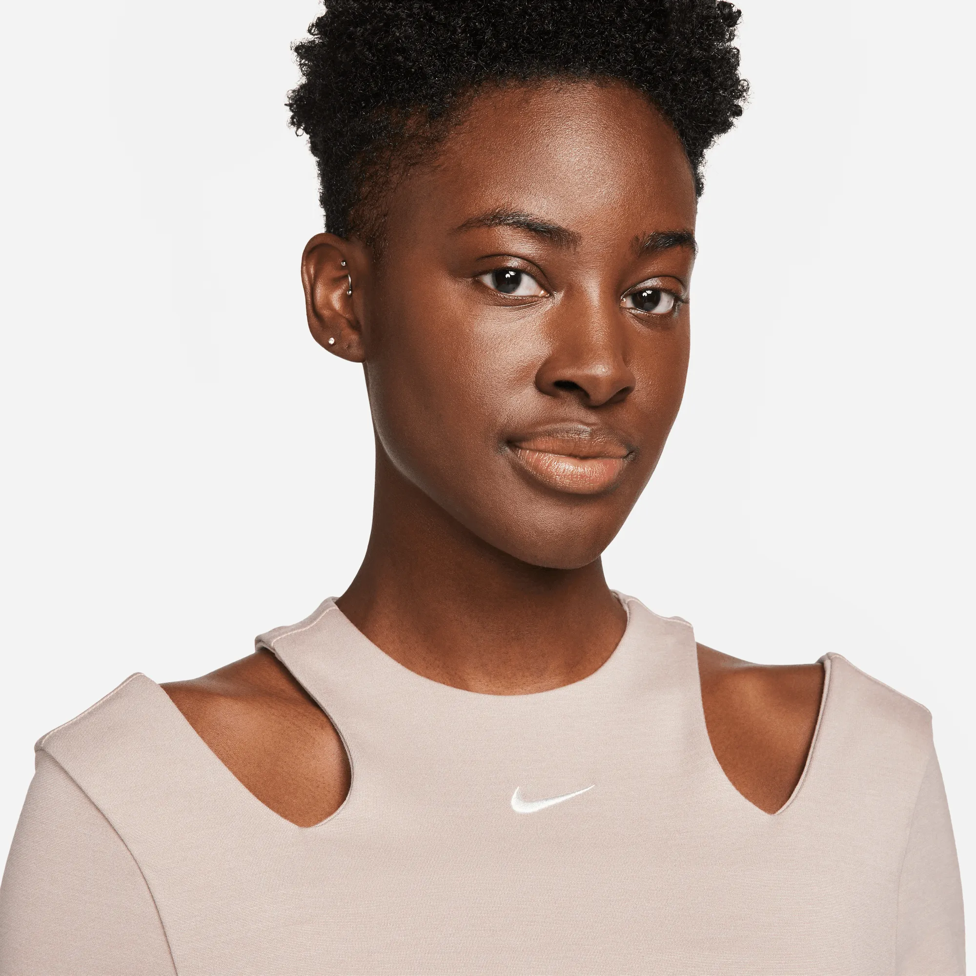 Nike Sportswear Essentials Women's Brown Short Sleeve Cut-Out Top