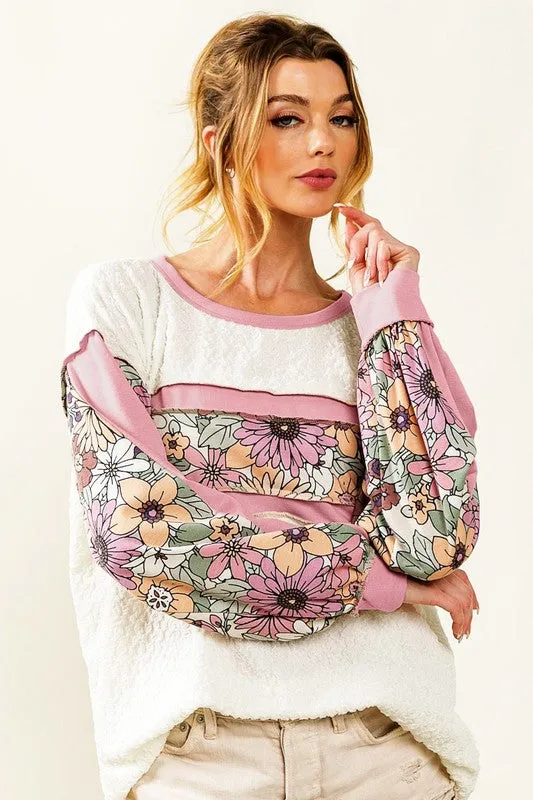 Oversized Floral Colorblock Top