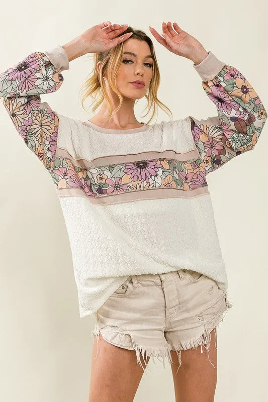 Oversized Floral Colorblock Top