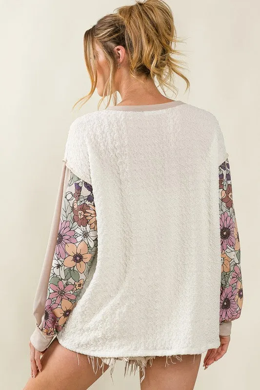 Oversized Floral Colorblock Top