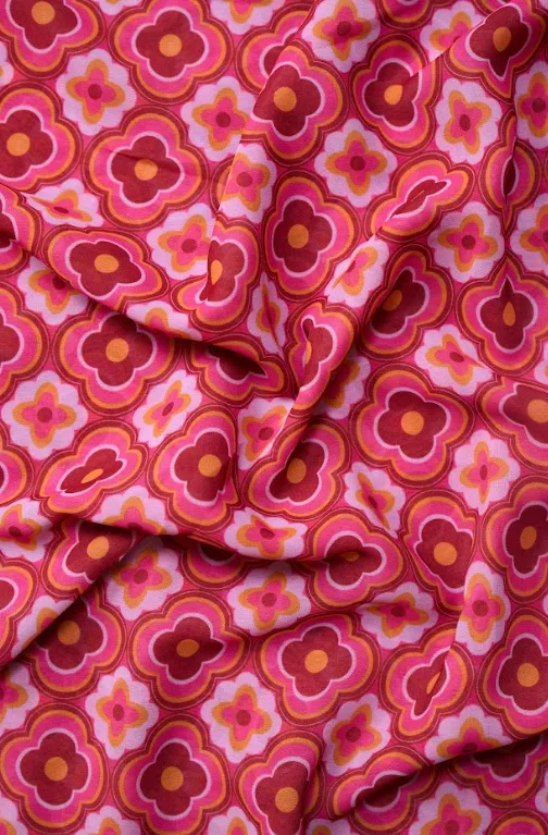 Pink Mustard Color Geometric Pattern Printed Georgette Fabric