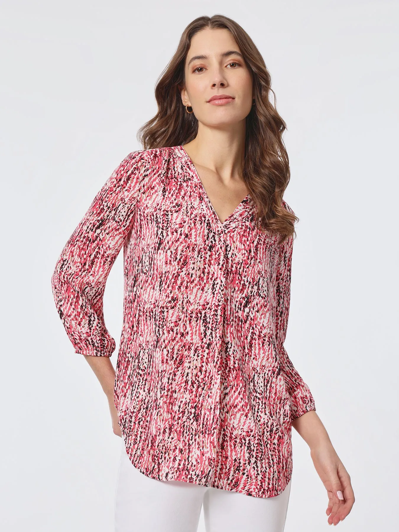 Printed V-Neck Pleated Kelly Blouse