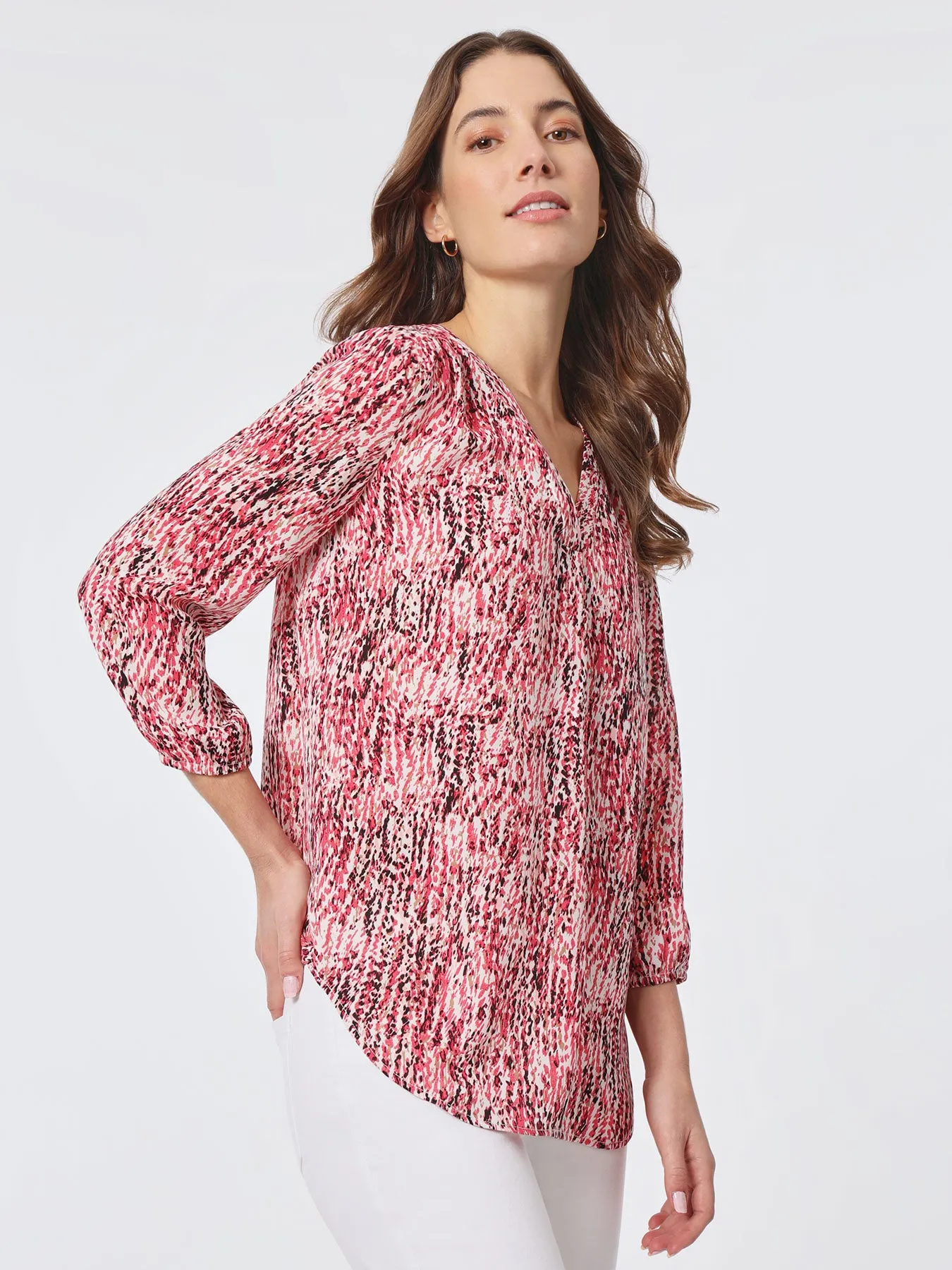 Printed V-Neck Pleated Kelly Blouse