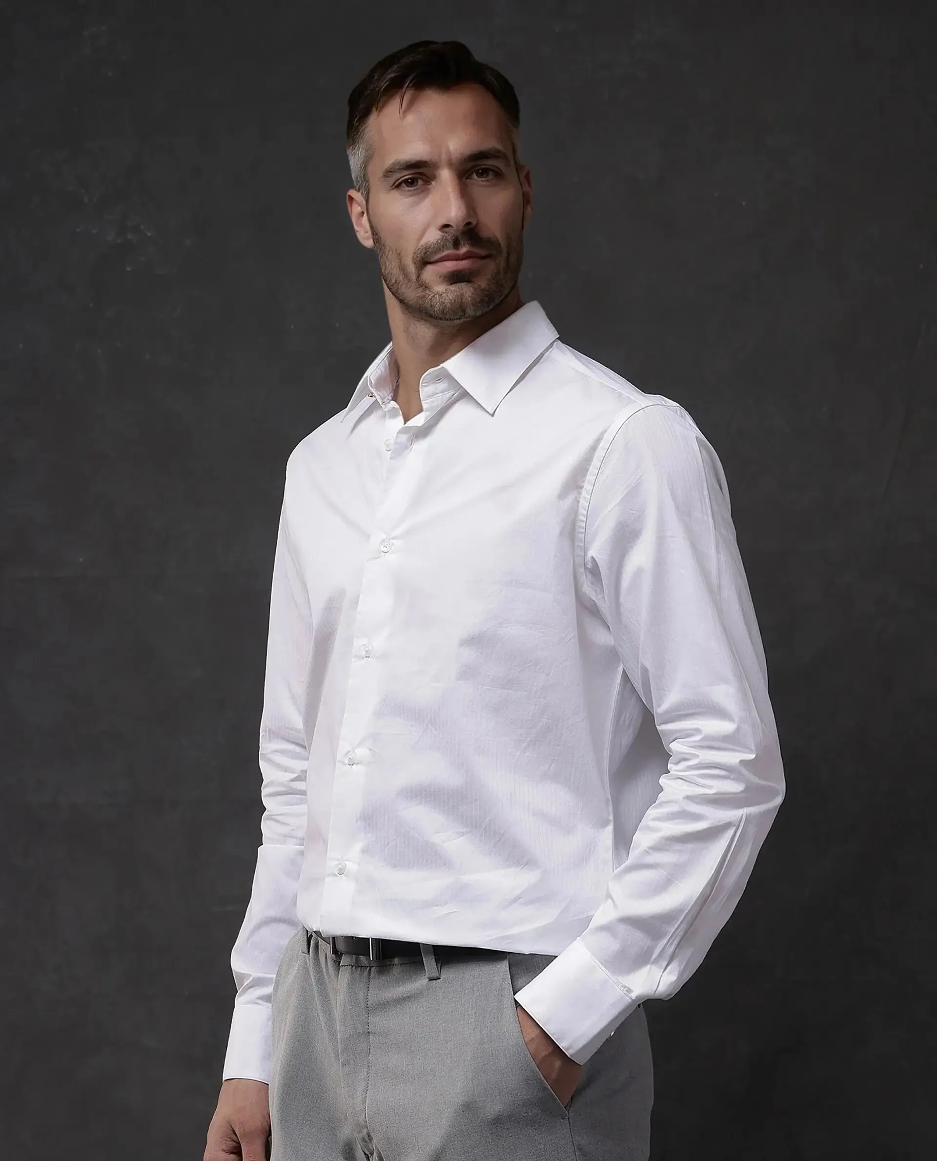 Rare Rabbit Men Brisc White Cotton Fabric Full Sleeve Regular Fit Solid Formal Shirt