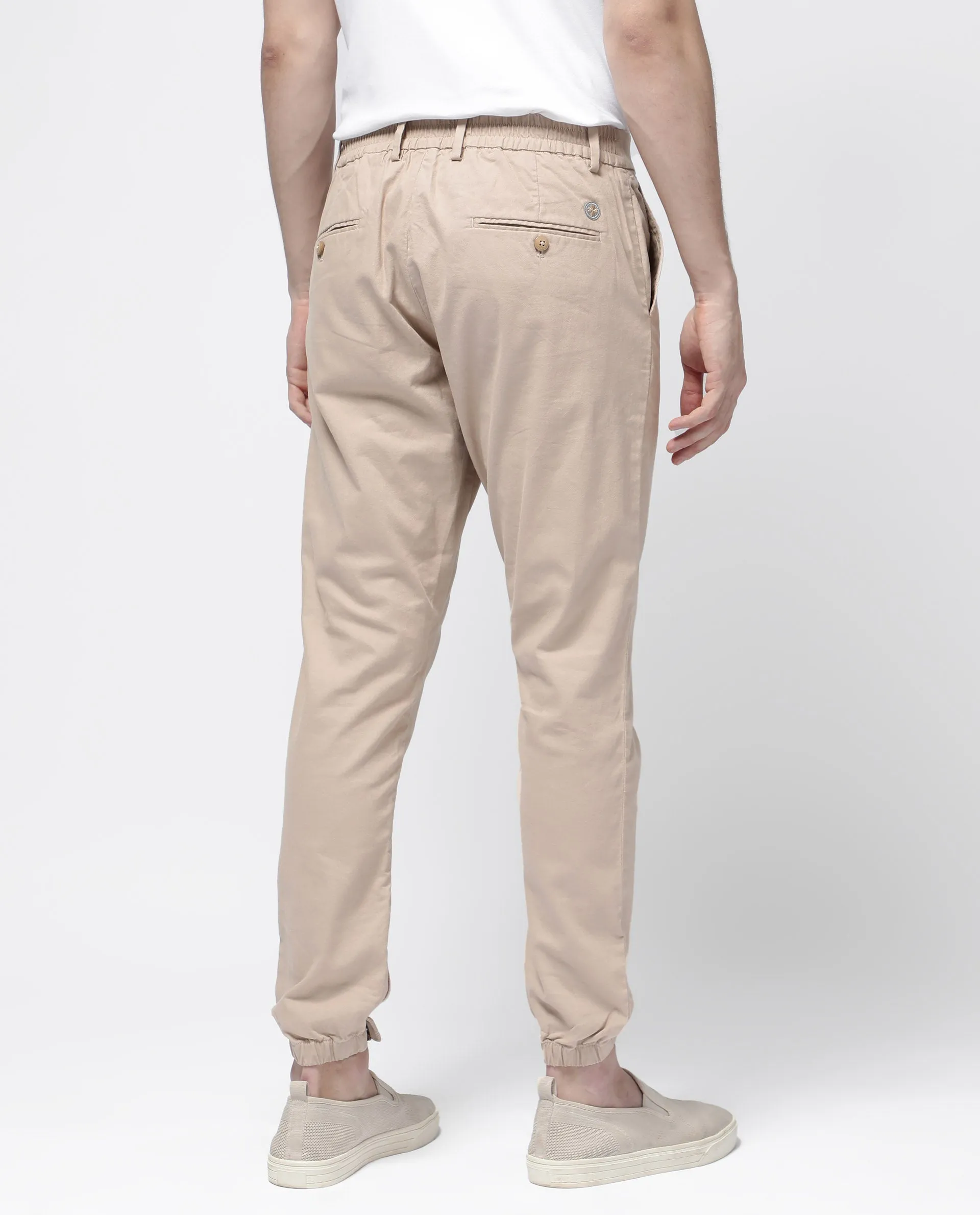 Rare Rabbit Mens Zade Khaki Cotton Linen Fabric Hem With Zipper Regular Fit Solid Trouser