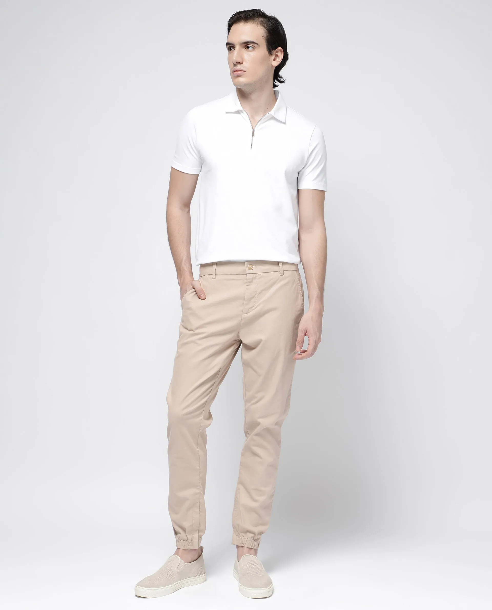 Rare Rabbit Mens Zade Khaki Cotton Linen Fabric Hem With Zipper Regular Fit Solid Trouser