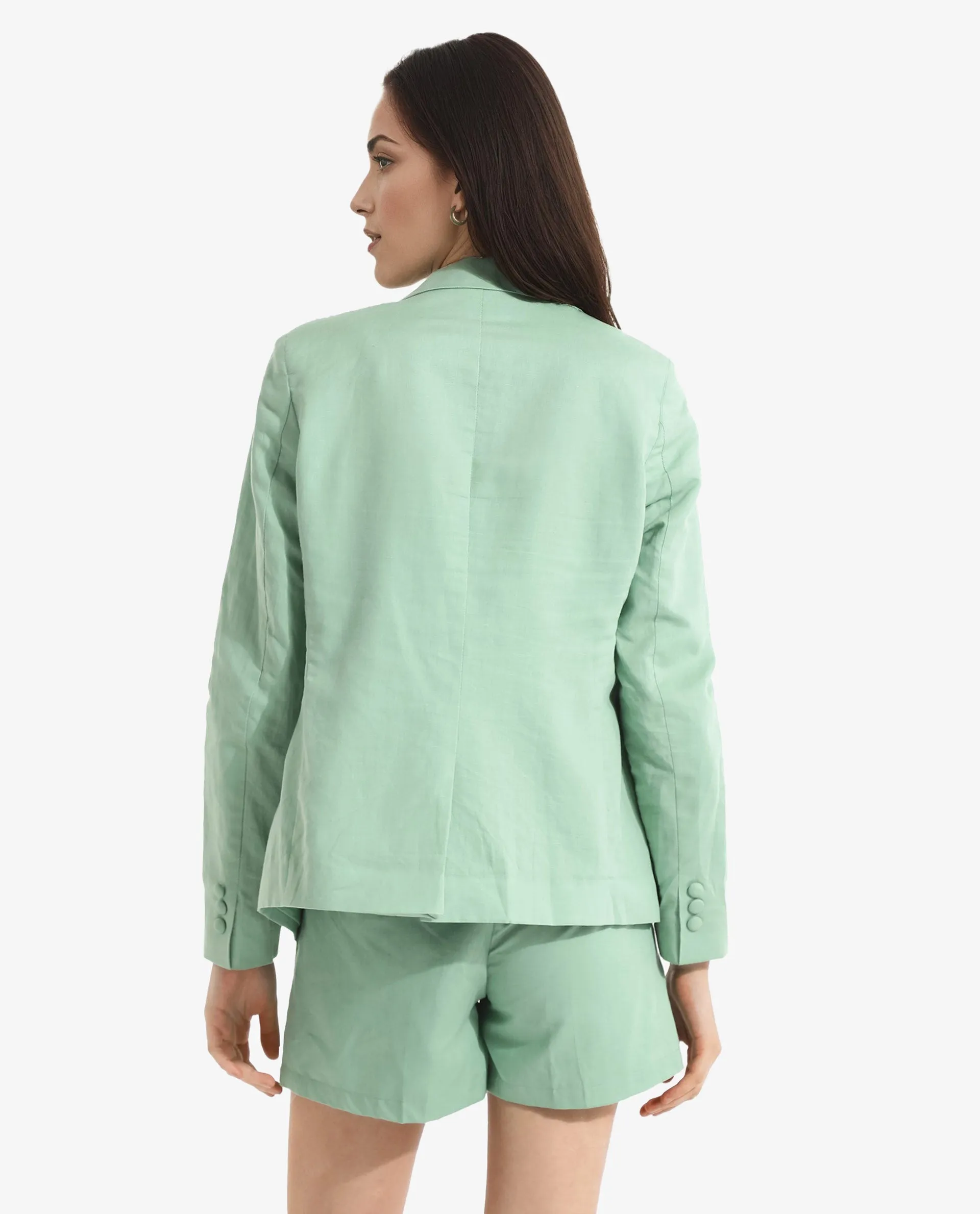 Rareism Women Savriko Green Full Sleeve Lapel Neck Button Plain Blazer