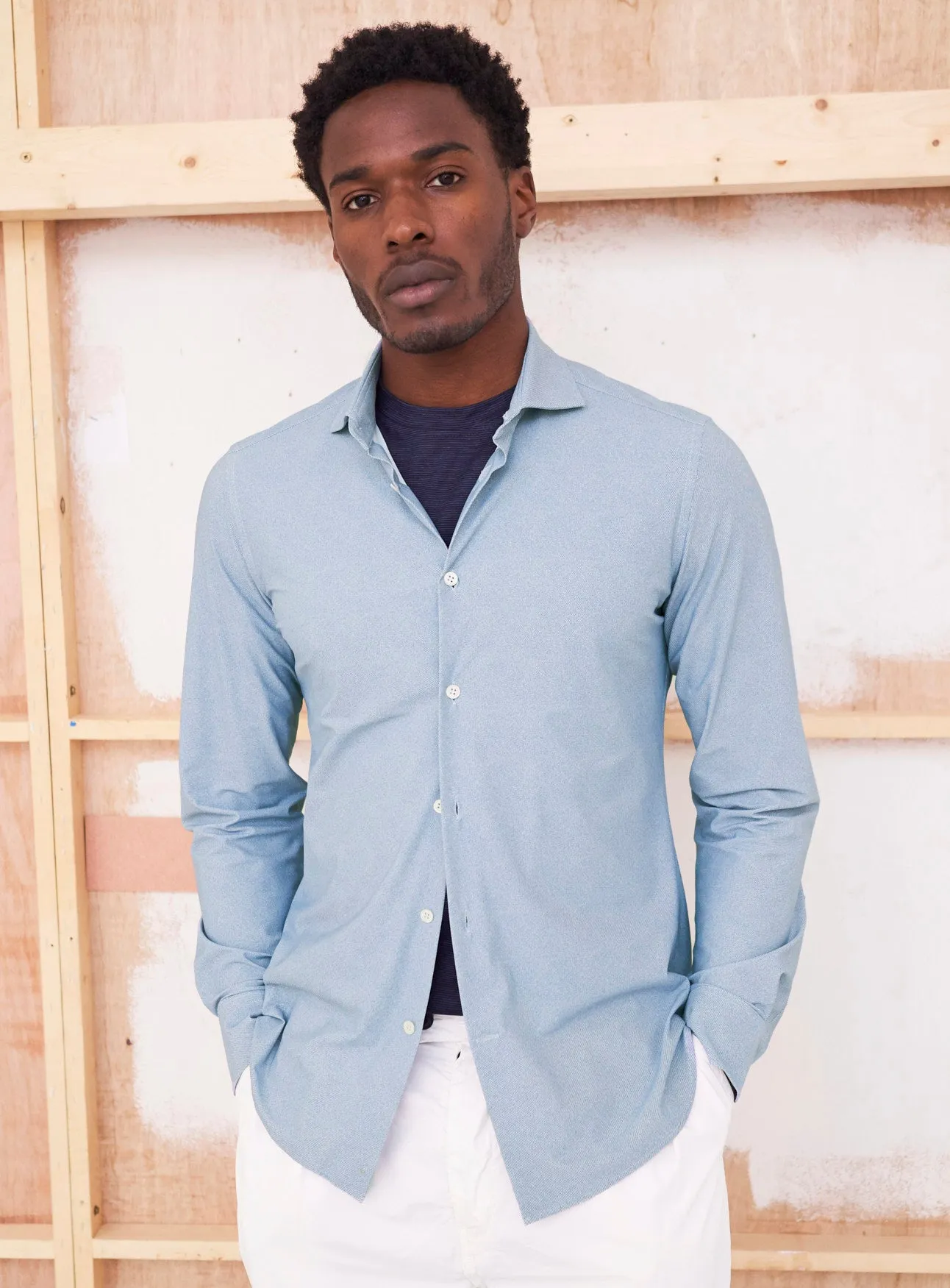 Recycled Italian | Sky Twill Print Comfort Shirt