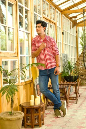 Red And White Checkmate Men'S Casual Shirt