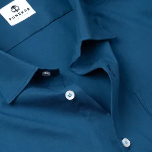 Royal Blue Color Lining Texture Lycra Cotton Shirt For Men