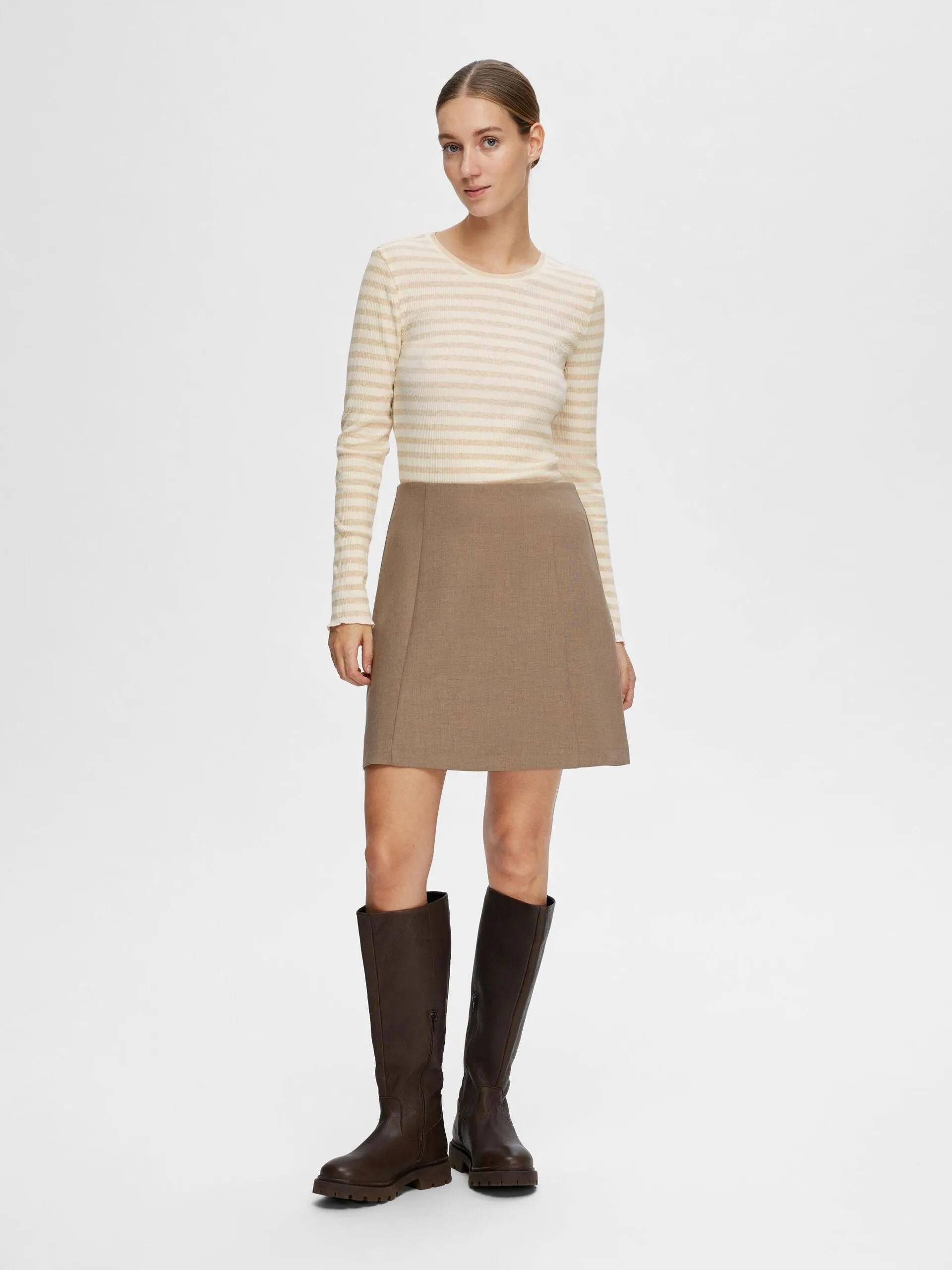 Selected Femme Anna Long Sleeve Crew Tee Oatmeal/Beige